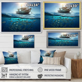 Boat Floating Above Fishes In The Turquoise Ocean - Boat Canvas Wall Art