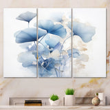 Delicate Blue Ginko Leaves On White Watercolor - Multi-Panels