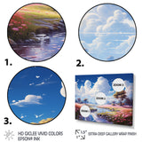 White Clouds Vibrant Blue Sky Pink Floral Meadows - Classic Cars Canvas Wall Art