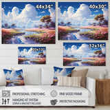White Clouds Vibrant Blue Sky Pink Floral Meadows - Classic Cars Canvas Wall Art