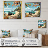 Vintage Old timer Classic Turquoise Car Beachside - Classic Cars Canvas Wall Art