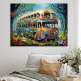 Magic Hippie Bus In The Flower Forest - Car Van Canvas Wall Art