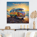 Magic Hippie Bus On The Beach - Car Van Canvas Wall Art
