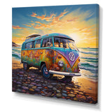 Magic Hippie Bus On The Beach - Car Van Canvas Wall Art