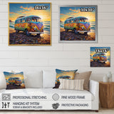Magic Hippie Bus On The Beach - Car Van Canvas Wall Art