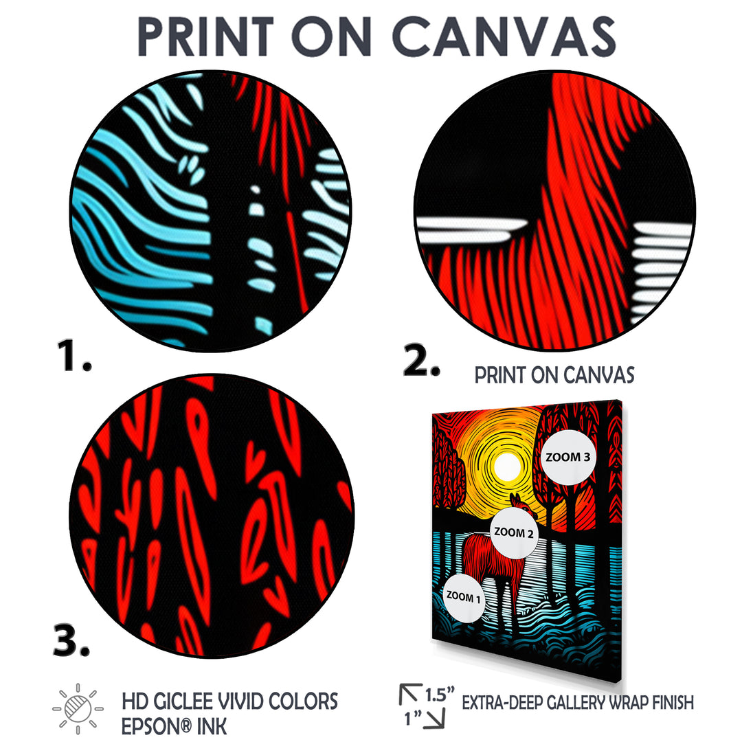 Minimal Red Alpaca Forest Sunset - Alpaca Wall Art Prints