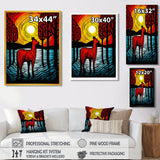 Minimal Red Alpaca Forest Sunset - Alpaca Wall Art Prints