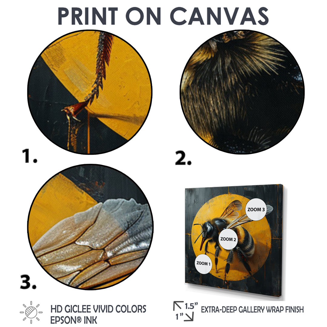 Honey Bee On Yellow - Bee Large Canvas Wall Art