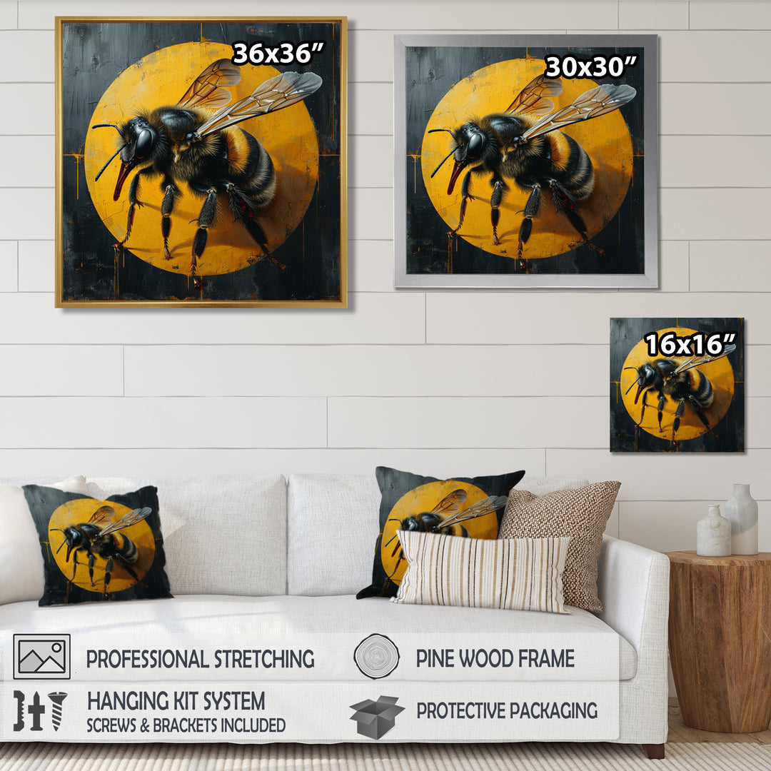 Honey Bee On Yellow - Bee Large Canvas Wall Art