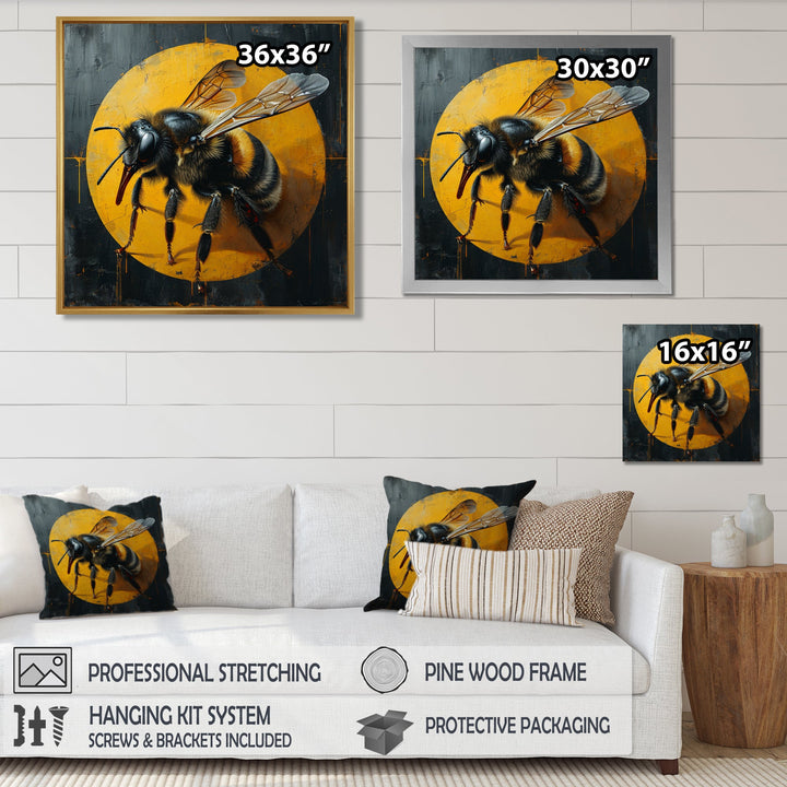 Honey Bee On Yellow - Bee Large Canvas Wall Art