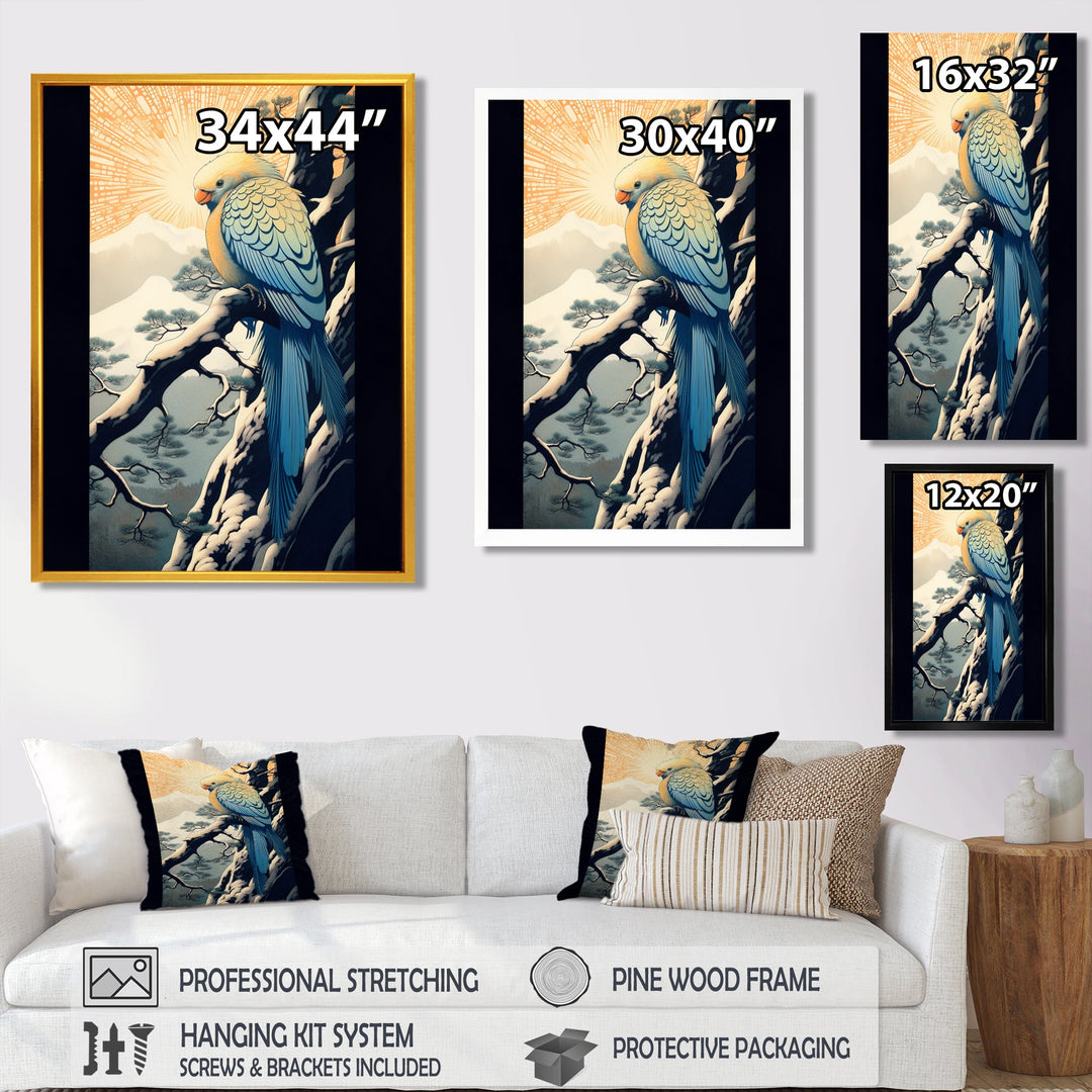Blue Bird On Winter Brench - Bird Home Decor Art