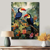 Three Toucans In Tropical Flower Jungle - Toucan Home Decor Art