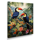 Three Toucans In Tropical Flower Jungle - Toucan Home Decor Art