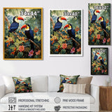 Three Toucans In Tropical Flower Jungle - Toucan Home Decor Art