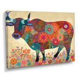 Colorful Flower Boho Bull - Bull Canvas Wall Art