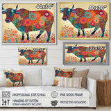 Colorful Flower Boho Bull - Bull Canvas Wall Art