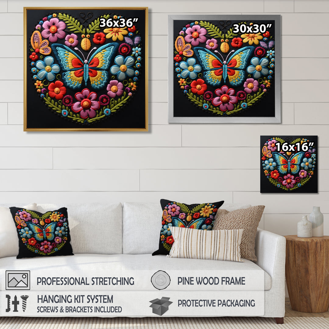 Floral Boho Papillon Embroidery - Butterfly Wall Decor