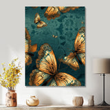 Golden Wings On Turquoise - Gold Butterfly Wall Art