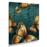 Golden Wings On Turquoise - Gold Butterfly Wall Art
