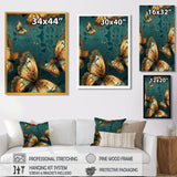 Golden Wings On Turquoise - Gold Butterfly Wall Art