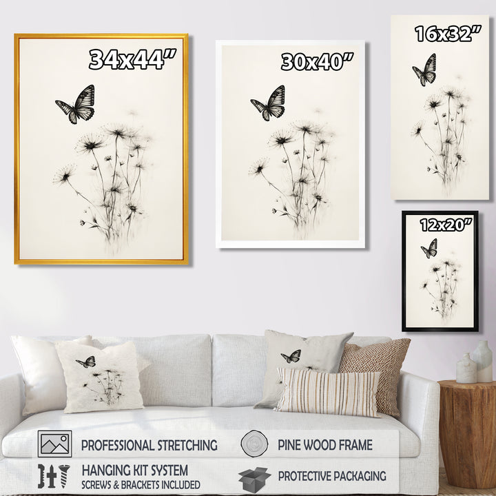 Butterfly Petals of Promise Minimal Monochrome - Butterfly Framed Canvas Art