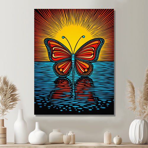 Glorious Butterfly On Red Blue - Butterfly Large Canvas Wall Art