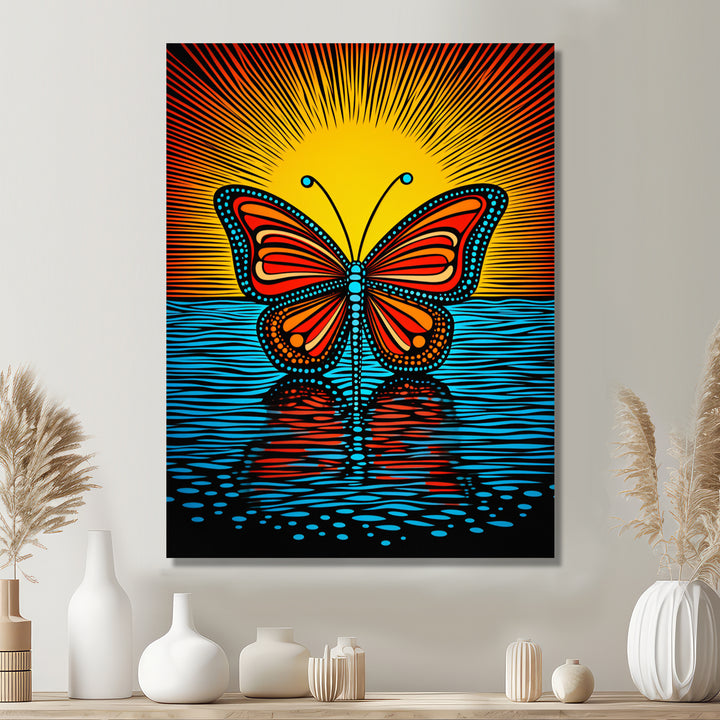 Glorious Butterfly On Red Blue - Butterfly Large Canvas Wall Art