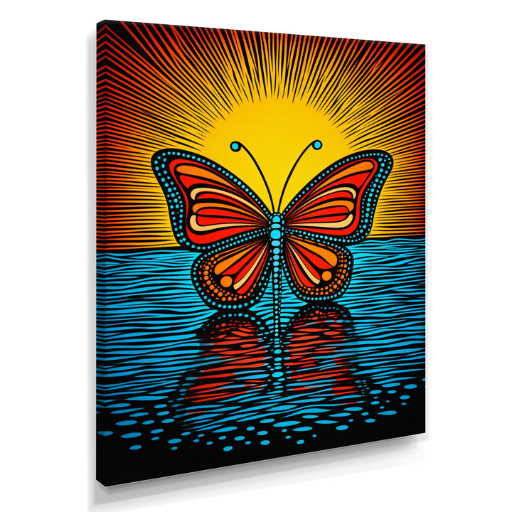Glorious Butterfly On Red Blue - Butterfly Large Canvas Wall Art