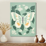 Butterfly White Wings On Retro Green - Butterfly Bedroom Wall Art