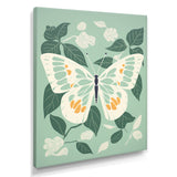 Butterfly White Wings On Retro Green - Butterfly Bedroom Wall Art
