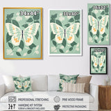 Butterfly White Wings On Retro Green - Butterfly Bedroom Wall Art