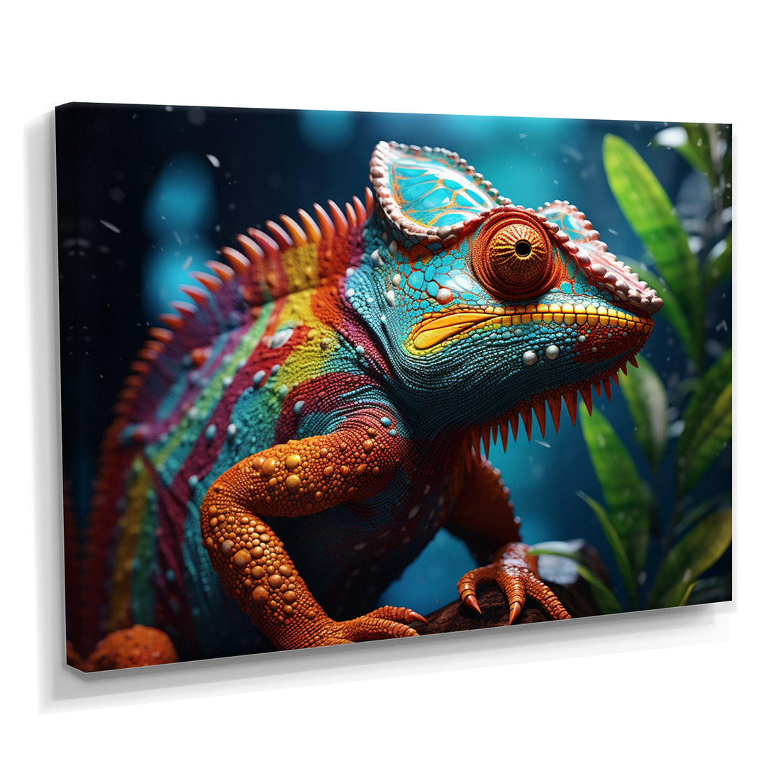 Colorful Chameleon Portrait - Forest Animals Canvas Wall Art