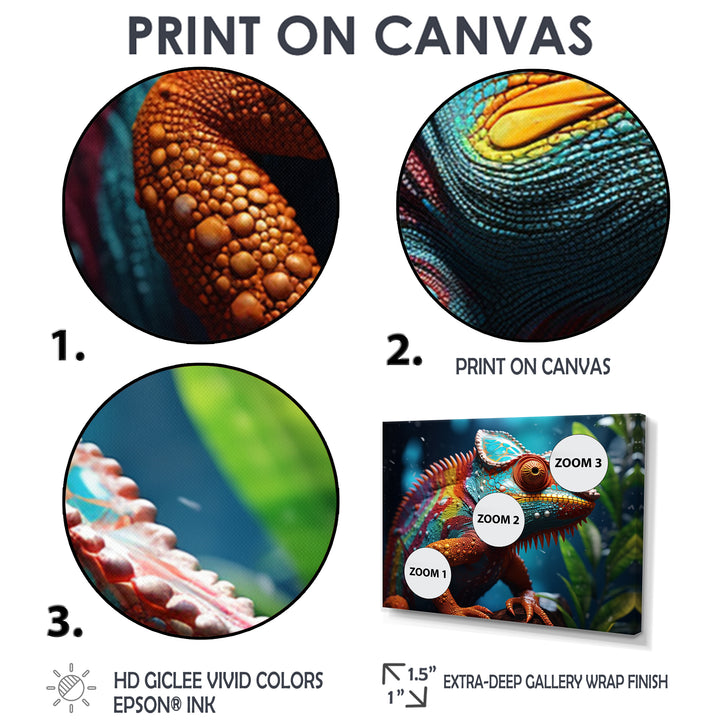 Colorful Chameleon Portrait - Forest Animals Canvas Wall Art