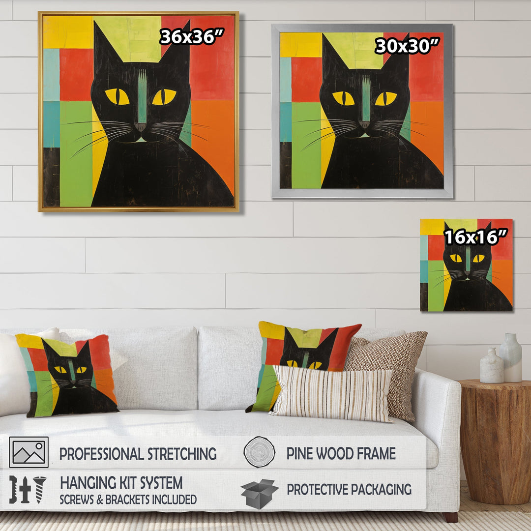 Minimal Black Cat Portrait - Cat Canvas Wall Art