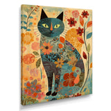 Boho Cat Flower Collage - Multi-Color Cat Wall Art