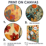 Boho Cat Flower Collage - Multi-Color Cat Wall Art