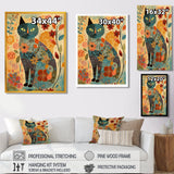 Boho Cat Flower Collage - Multi-Color Cat Wall Art