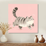 Fluffy Tiger Cat On Pink - Cat Living Room Wall Art