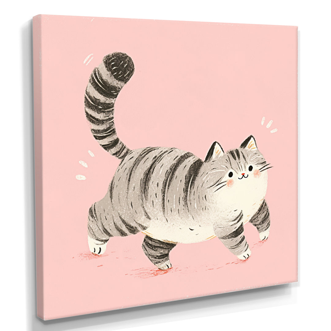 Fluffy Tiger Cat On Pink - Cat Living Room Wall Art