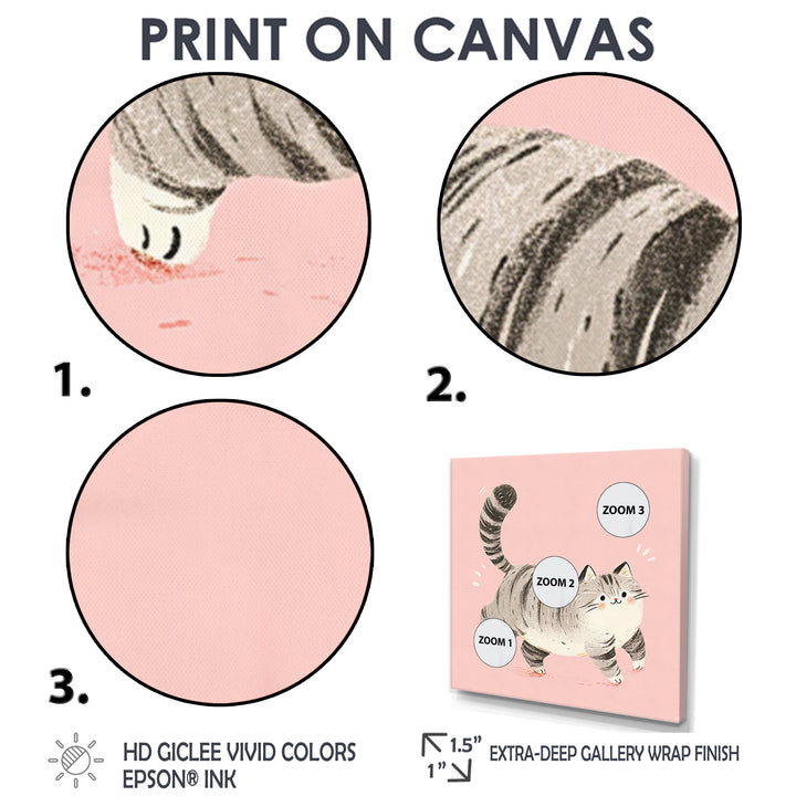 Fluffy Tiger Cat On Pink - Cat Living Room Wall Art