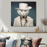 Fancy White Cat In Suit With White Hat - Cat Fashion Wall Decor