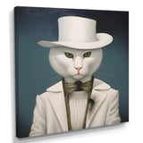 Fancy White Cat In Suit With White Hat - Cat Fashion Wall Decor