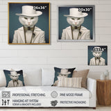 Fancy White Cat In Suit With White Hat - Cat Fashion Wall Decor