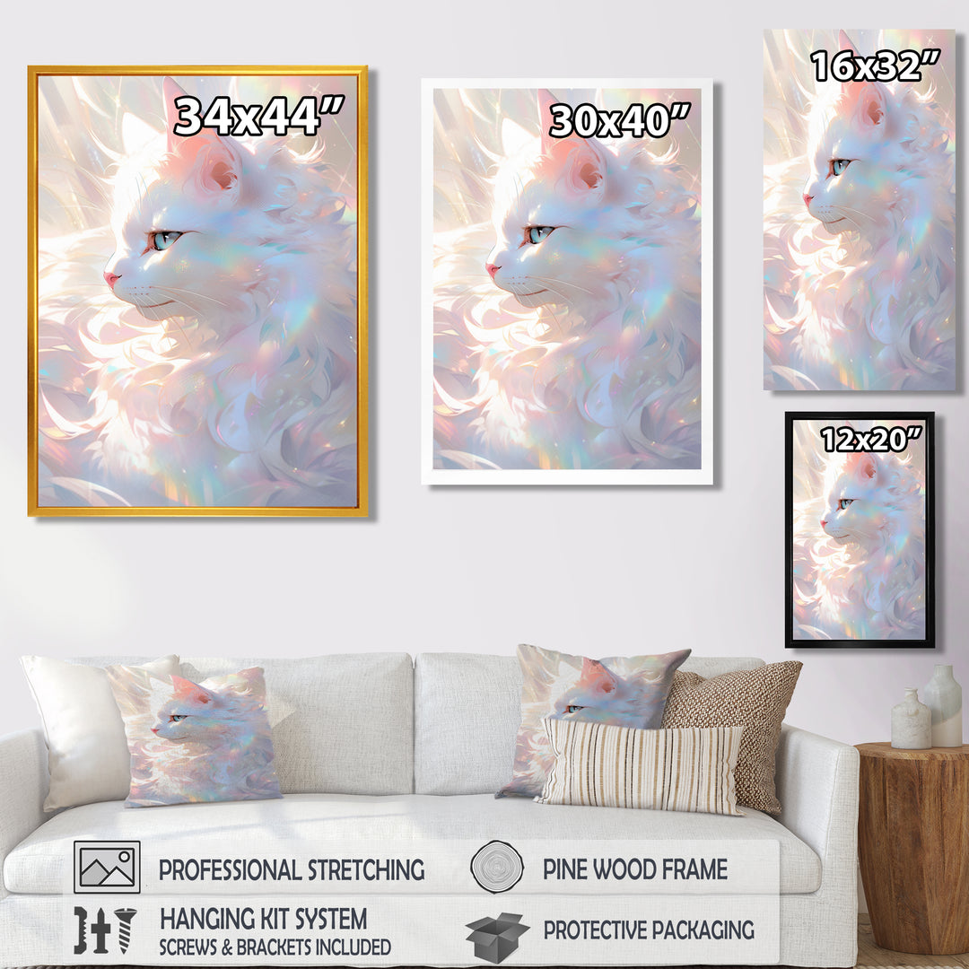 Luminous Feline Iridescent White Cat - Cat Wall Art Prints