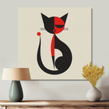 Minimal Cat In Black And Red - Black Cat Wall Art