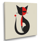 Minimal Cat In Black And Red - Black Cat Wall Art