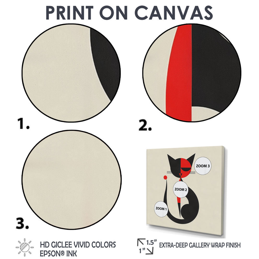 Minimal Cat In Black And Red - Black Cat Wall Art