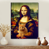 Mona Lisa With Brown Cat - Cat Framed Canvas Art