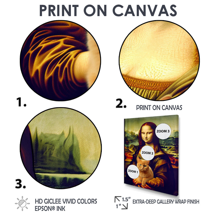 Mona Lisa With Brown Cat - Cat Framed Canvas Art