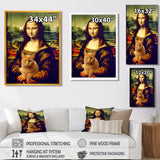 Mona Lisa With Brown Cat - Cat Framed Canvas Art